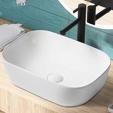 Modern Rectangular Curved Bathroom Counter Top Sink Wash Basin White Ceramic UK