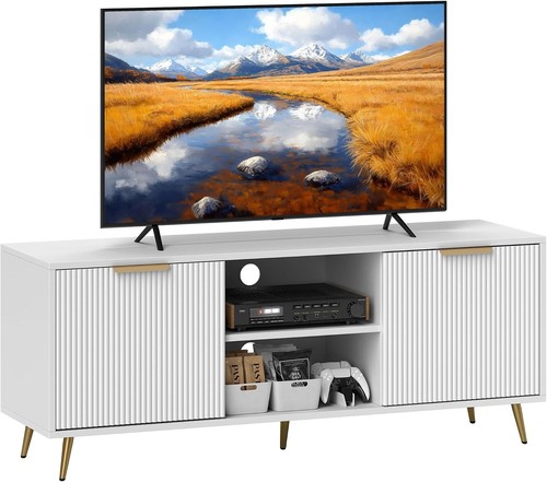 Homcom white stand fluted - homcom, tv