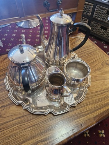 Metal tray with - pot, coffee