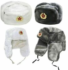Russian Trapper Hat With Soviet Badge Faux Fur Ushanka Cossack Flap Cap Warm