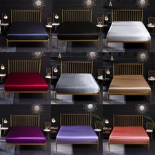 Satin Fitted Sheet Single Double King Bed Sheet Cover Deep Pocket Mattress Cover