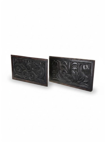 Pair antique carved oak - of,
