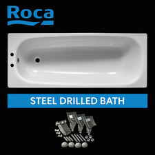 Roca Contesa 1700 x 700mm Steel Bath 2TH with Legs | Pre-Drilled | Gloss White
