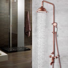 Rose Gold Round Mixer Shower Tap Set Rainfall Head Swivel Spout Hand Shower Kits