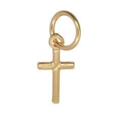 9ct Yellow Gold Religious Tiny Cross Charm Jewellery Pendant - 18mm - 0.4g