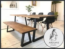 Dining Table Bench Industrial Rustic Kitchen Table with Wooden Top Steel Legs