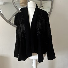 Zara Black Velvet Jacket Blazer Embroidered Size Medium M 10 12 Floral