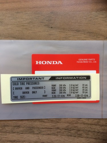 Genuine honda tyre info decal - genuine,