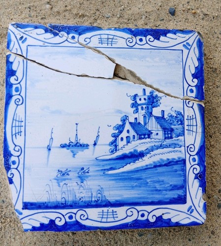 Antique dutch delft tile - dutch,
