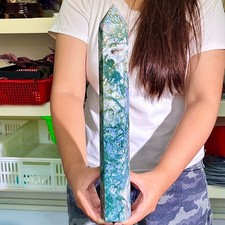 3.5LB Natural Geode Aquatic Plant Water Grass Moss Agate Obelisk Crystal Reiki