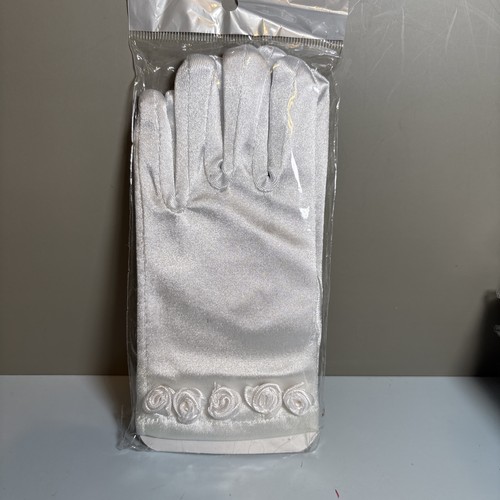 Girls white gloves rosebuds - white,