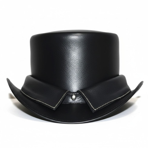 Black leather top - leather, hat
