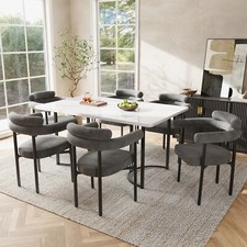 Dining Table and Chairs Set 6 Marble Effect Top, Grey Faux Suede Kitchen Chairs