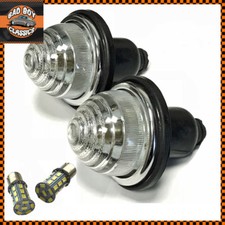 x2 Classic Car Clear Front Rear Indicator Lamps Lights + LED Bulbs Lucas Type