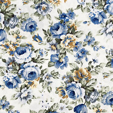 Cotton Fabric - Blue Vintage Roses on Ivory - Craft Fabric Material Metre
