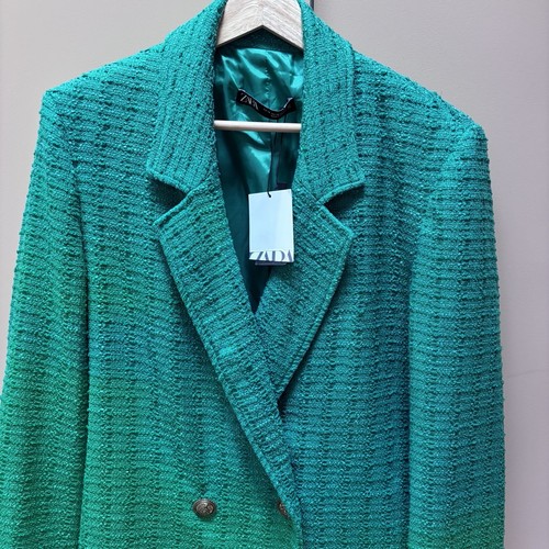 Zara women green tweed xs - zara,