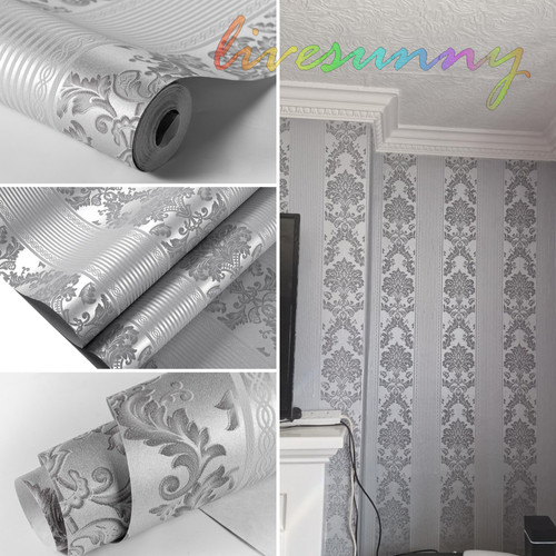 Silver grey damask glitter - grey,