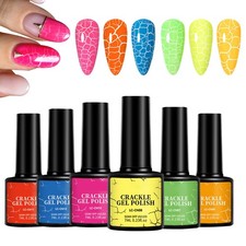 Set Of 6 Crackle Nail Colours Cracking Varnish Air Dry Crush Gel Nails Polish