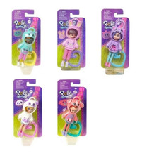 POLLY POCKET DOLLS 9cm TRENDY OUTFIT Hoodie & Bag Clip - 5 PACK BUNDLE