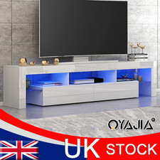 160cm Modern TV Unit Cabinet White High Gloss Doors 2 Drawer with RGB LED Lights