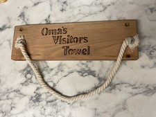 Wooden Engraved Towel Holder With Rope, Handmade Bath Towel Wall Stand, Made UK