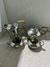 Tudric 4 Piece Tea Service 1537 Cane Wrapped Handles Pewter Liberty London