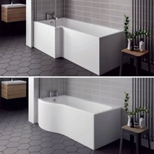 Bathroom P-Shaped L-Shaped 1700mm Shower Bath Front Panel & Screen White Modern