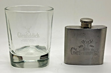 GLENFIDDICH WHISKY GLASS & 2.5 oz HIP FLASK- PUB BAR HOME WHISKEY