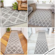 Graphite Grey Moroccan Rugs Modern Geometric Trellis Rug Long Hallway Runner Mat