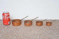 Antique Vintage COPPER Tin Lined BRASS Handled MEASURING CUPS - Set of 4