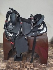 Synthetic Black Western Barrel Equestrian Trail Horse Tack Saddle All Size