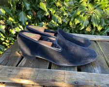 Crockett & Jones - Plain Albert - Black Velvet House Slippers - UK 9