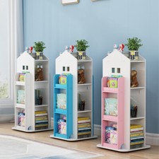 4 Tier Castle Bookcase Swivel Bookshelf Child Kids Bedroom Book Storage Shelving