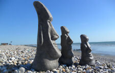 SET OF 3 EASTER ISLAND HEADS STATUES GARDEN ORNAMENTS STONE 