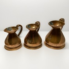 Victorian Copper Measuring Jugs Set of 3 HR Verified Seals Antique Vtg Rare Orig