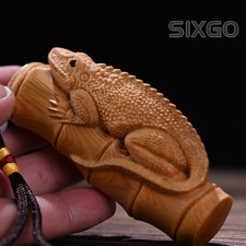 Cliff Cypress Wood Carving Bamboo Lizard Figurine Ornament Wooden Animal Statue