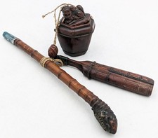 CHINESE / JAPANESE ANTIQUE BAMBOO SMOKING PIPE & POUCH EARLY 20TH CENTURY