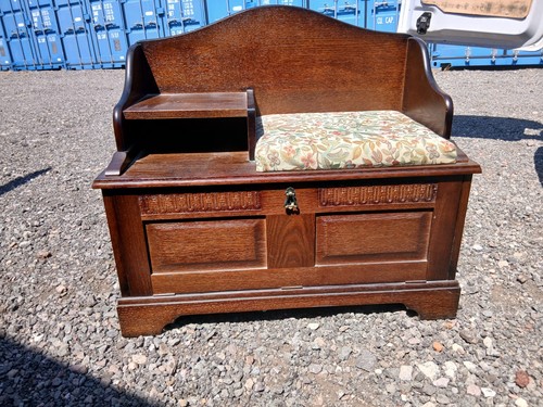 Dark oak hall telephone seat - oak, seat.