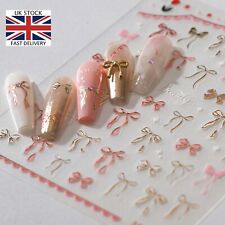 Nail Art Stickers Pink White Ribbon Bow Transfers Decals Valentines Day Manicure
