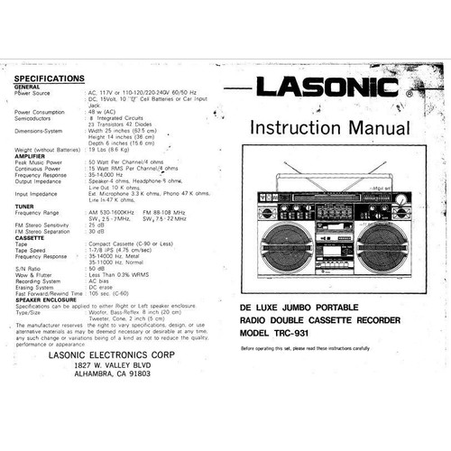 Lasonic trc931 boombox - , owner
