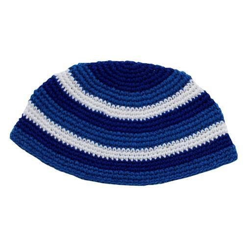 Blue stripe knitted kippah - blue,