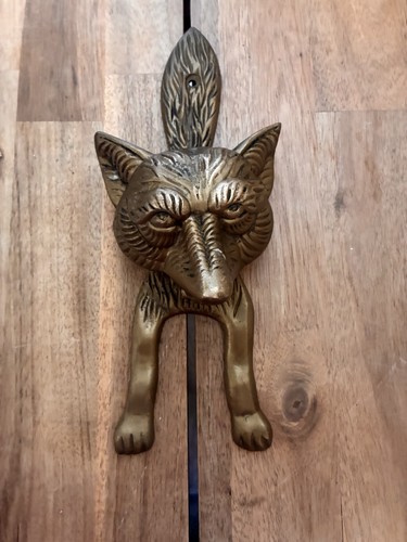 Brass fox door knocker antique - door,