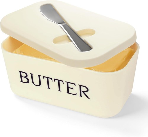 White butter dish - w/, &