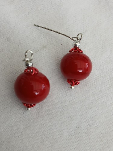 Doll earrings red coral beads - earrings,