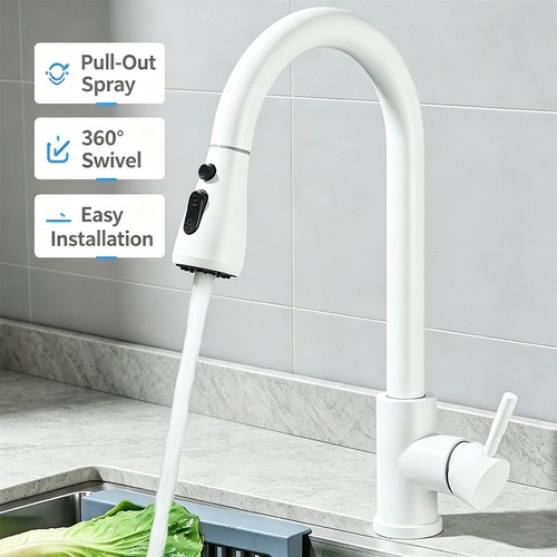 White kitchen mixer tap pull - kitchen,