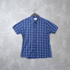Brutus Shirt Men's Large Blue Checkered Short Sleeve Collared Trim Fit Button-Up