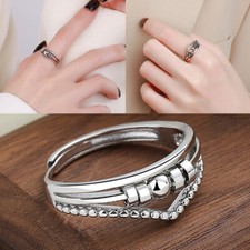 Unisex Adjustable Anti Anxiety Rings Silver Stress Relief Spinning Fidget Ring