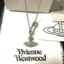 Vivienne Westwood Orb Safety Pin Necklace Silver Chain Pendant P63259