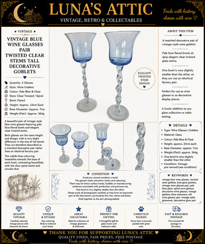Vintage blue wine glasses - blue, pair