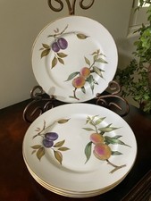 S/4 ROYAL WORCESTER EVESHAM GOLD 10" DINNER PLATE PLATES FRUIT PATTERN Excellent